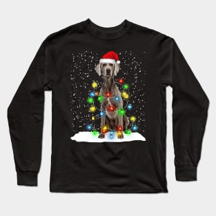 Weimaraner Christmas Santa Hat Xmas Tree Color Lights Long Sleeve T-Shirt
